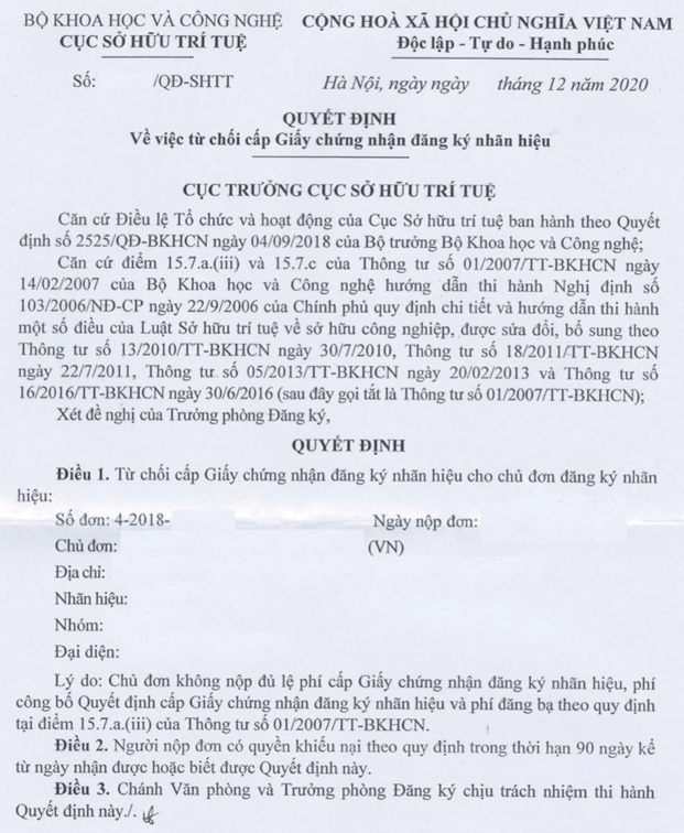 quyet dinh tu choi cap giay chung nhan